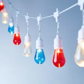 15 Red, White & Blue Drop Bulb Battery Festoon Lights
