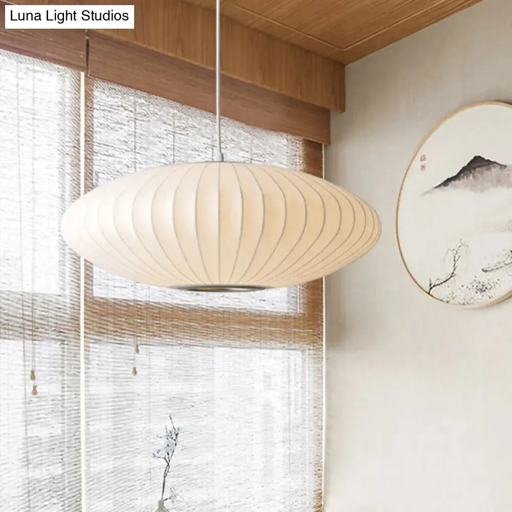 16"/19.5"/23.5"W Saucer Hanging Ceiling Light Modernist Fabric 1 Light White Suspension Pendant