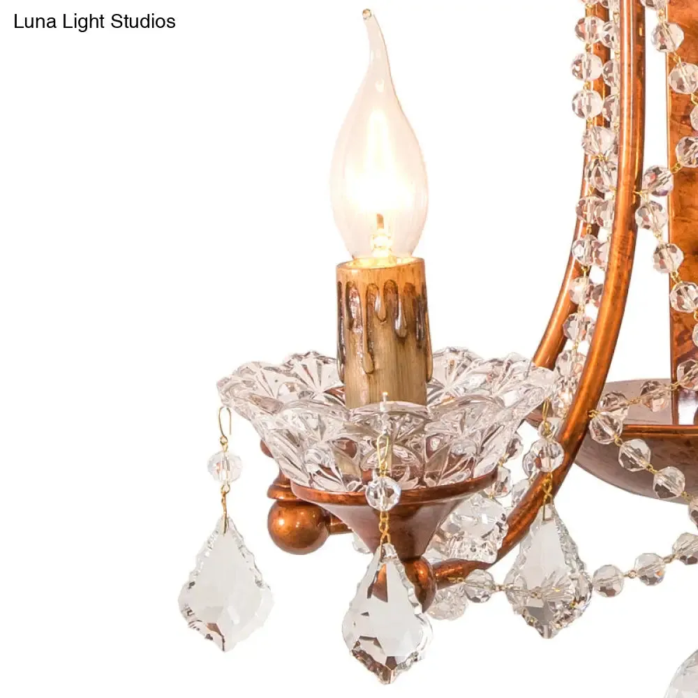 2-Head Weathered Copper Candle Wall Mount Sconce with Crystal Beaded Strand - French Country Light