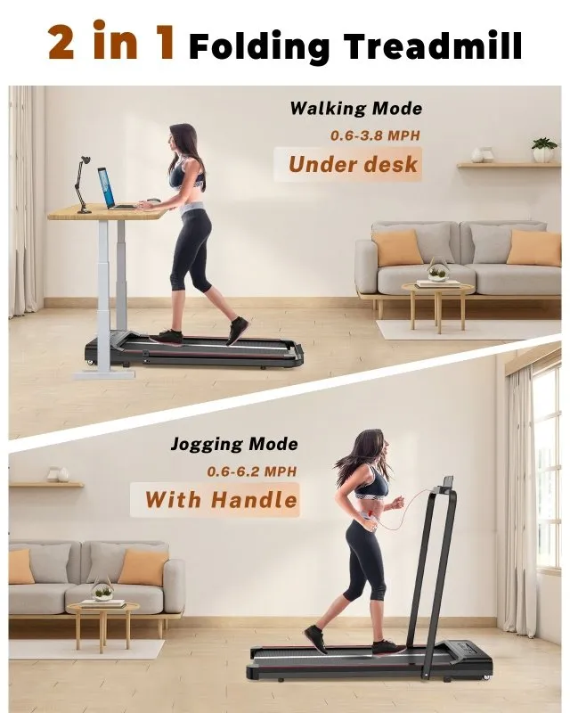 2-in 1 Electric Treadmill Under Desk Walking Pad with Bluetooth& Remote Control