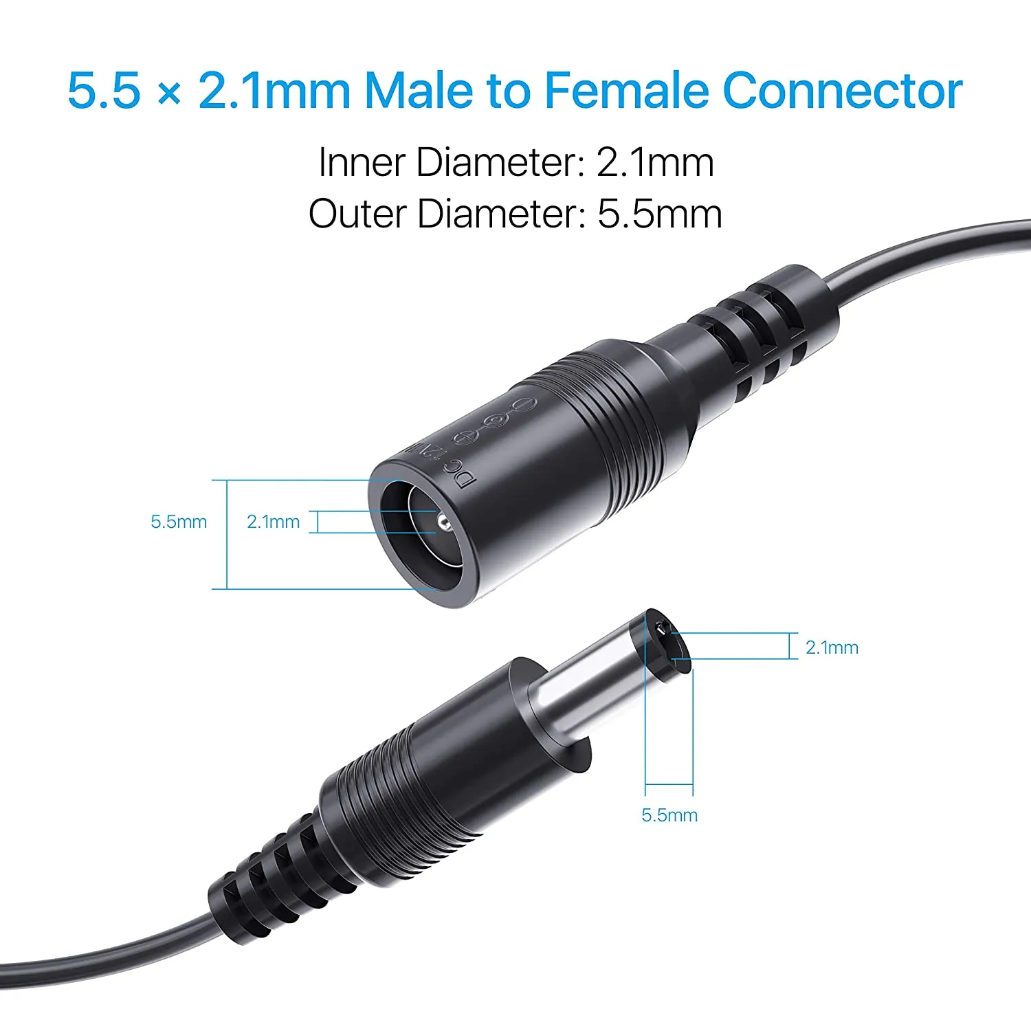 2 Pack 12ft 12V DC Power Extension Cable,Male to Female Plug Extender Cord