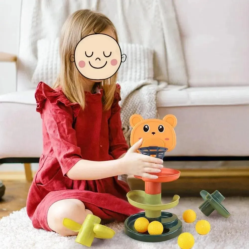 3 Layers Rolling Ball Pile Tower Rotating Track Early Educational Developmental Learning Montessori Stacking Toy Baby Gift
