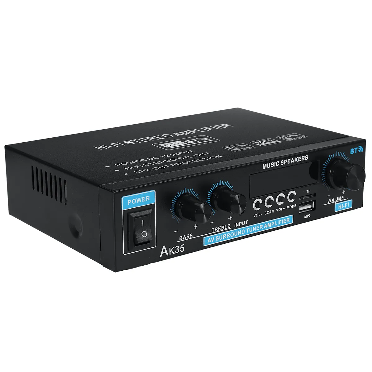 AK35 110V-240V Bluetooth 5.0 Stereo Power Amplifier USB Wireless Music Speakers