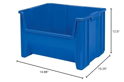 Akro-Mils 13017 Stak-N-Store Heavy Duty Stackable Open Front Plastic Storage Container Bin, (15-Inch x 20-Inch x 12-1/2-Inch), Blue, (3-Pack)