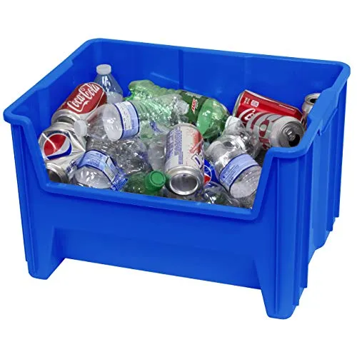Akro-Mils 13017 Stak-N-Store Heavy Duty Stackable Open Front Plastic Storage Container Bin, (15-Inch x 20-Inch x 12-1/2-Inch), Blue, (3-Pack)