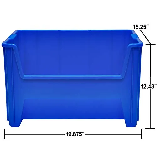 Akro-Mils 13017 Stak-N-Store Heavy Duty Stackable Open Front Plastic Storage Container Bin, (15-Inch x 20-Inch x 12-1/2-Inch), Blue, (3-Pack)