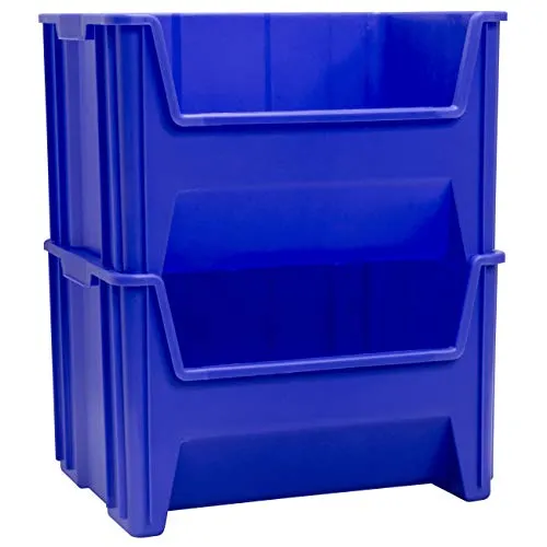 Akro-Mils 13017 Stak-N-Store Heavy Duty Stackable Open Front Plastic Storage Container Bin, (15-Inch x 20-Inch x 12-1/2-Inch), Blue, (3-Pack)