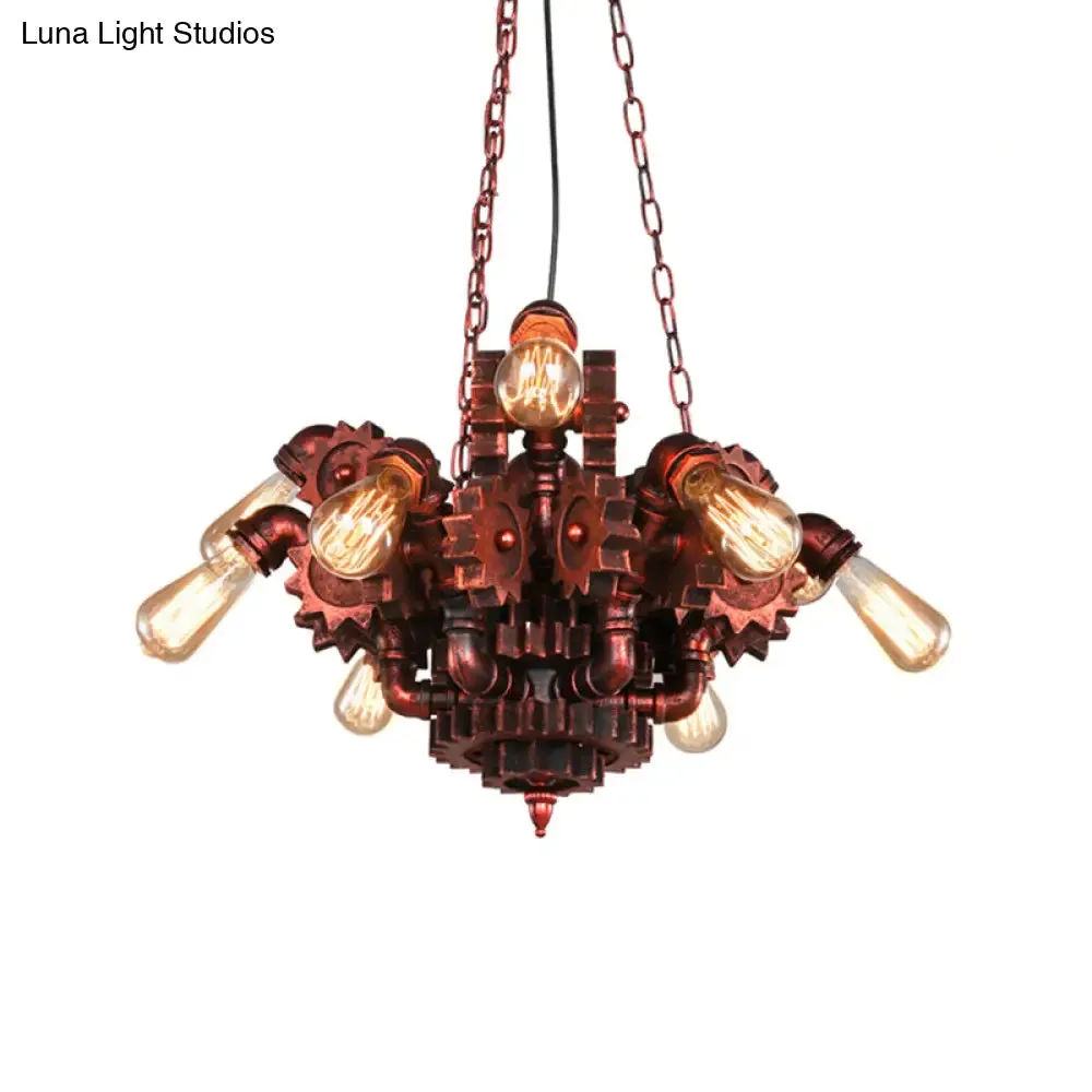 Alathfar - Vintage Gear Living Room Pendant Chandelier Vintage Wrought Iron 9 Lights Weathered Copper Hanging Fixture with Chain