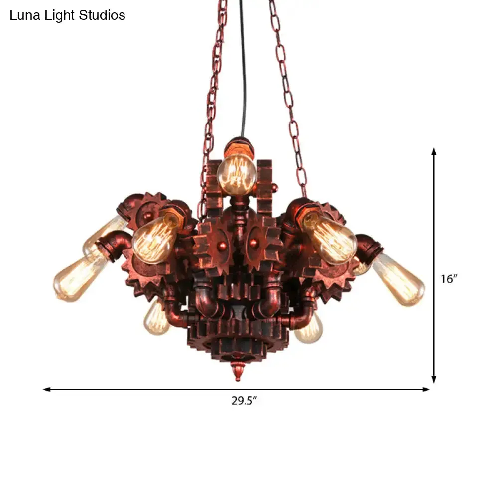 Alathfar - Vintage Gear Living Room Pendant Chandelier Vintage Wrought Iron 9 Lights Weathered Copper Hanging Fixture with Chain