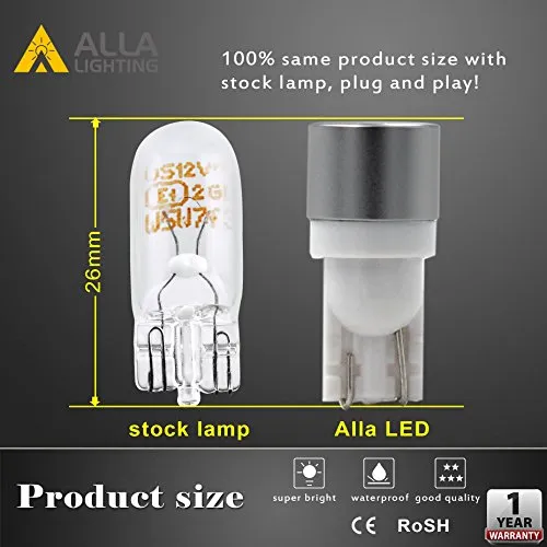 Alla Lighting Newest 194 LED Bulbs Extremely Super Bright T10 168 W5W 2825 175 158 CANBUS Replacement 12V 1616 SMD Car License Plate Light Interior Map Dome Door Lights, 6000K Xenon White