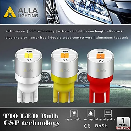 Alla Lighting Newest 194 LED Bulbs Extremely Super Bright T10 168 W5W 2825 175 158 CANBUS Replacement 12V 1616 SMD Car License Plate Light Interior Map Dome Door Lights, 6000K Xenon White