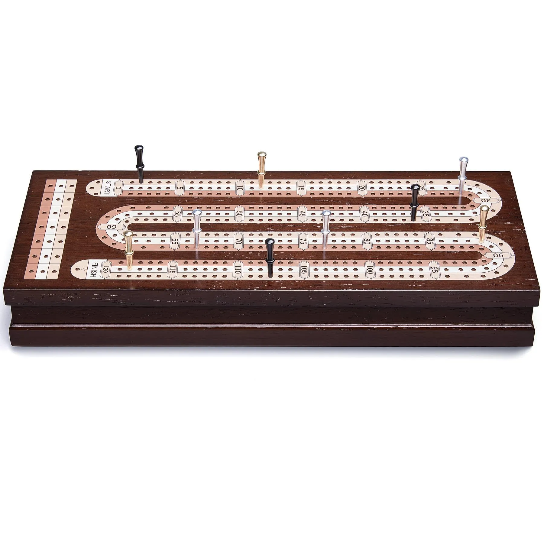 AMEROUS Wooden Cribbage Board Game Set with Magnetic Lock / 9 Metal Pegs / 2 Decks of Playing Cards/Larger Storage Area/Instruction, Classic Tabletop Game for Family (3 Track Board)