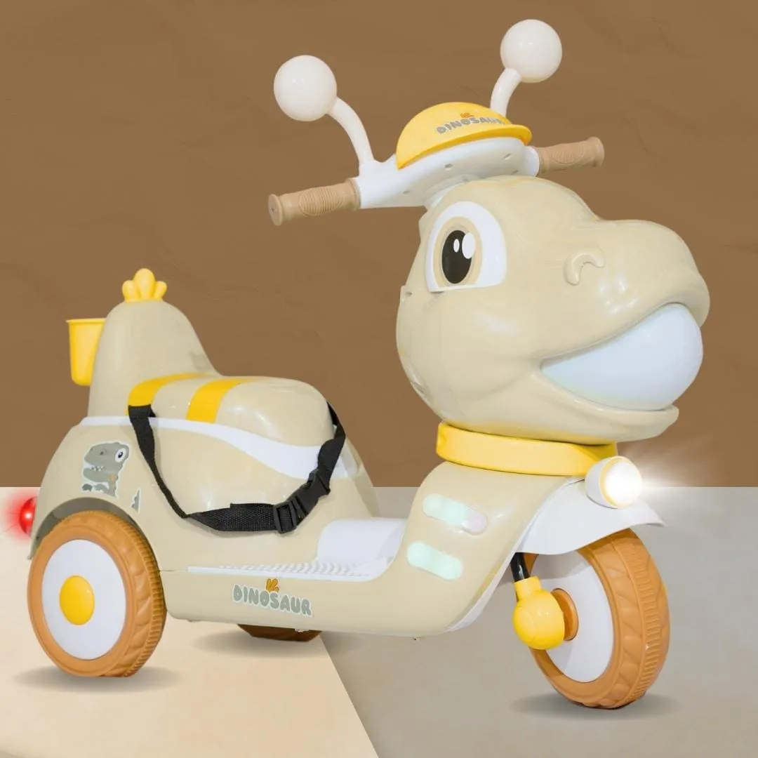 Baby Moo Whimsical Cartoon Kids Electric 3-Wheel Motorcycle Scooter Rechargeable Battery-Powered with Music & Lights Toddler Ride-On Bike Toy for Imaginative Adventures - Off White
