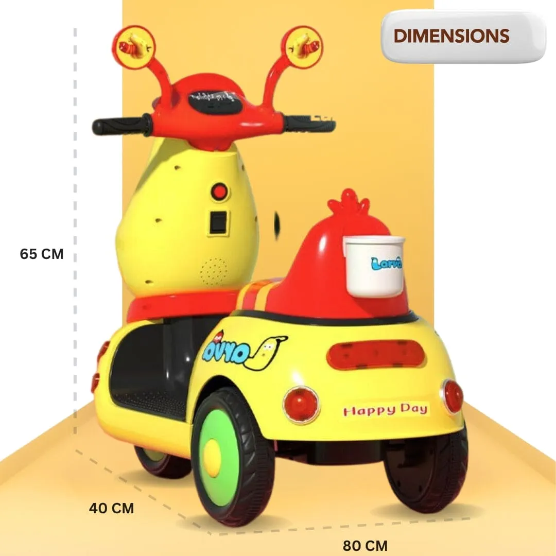 Baby Moo Whimsical Cartoon Kids Electric 3-Wheel Ride-On Bike Motorcycle Scooter Rechargeable Battery-Powered with Music & Lights - Yellow
