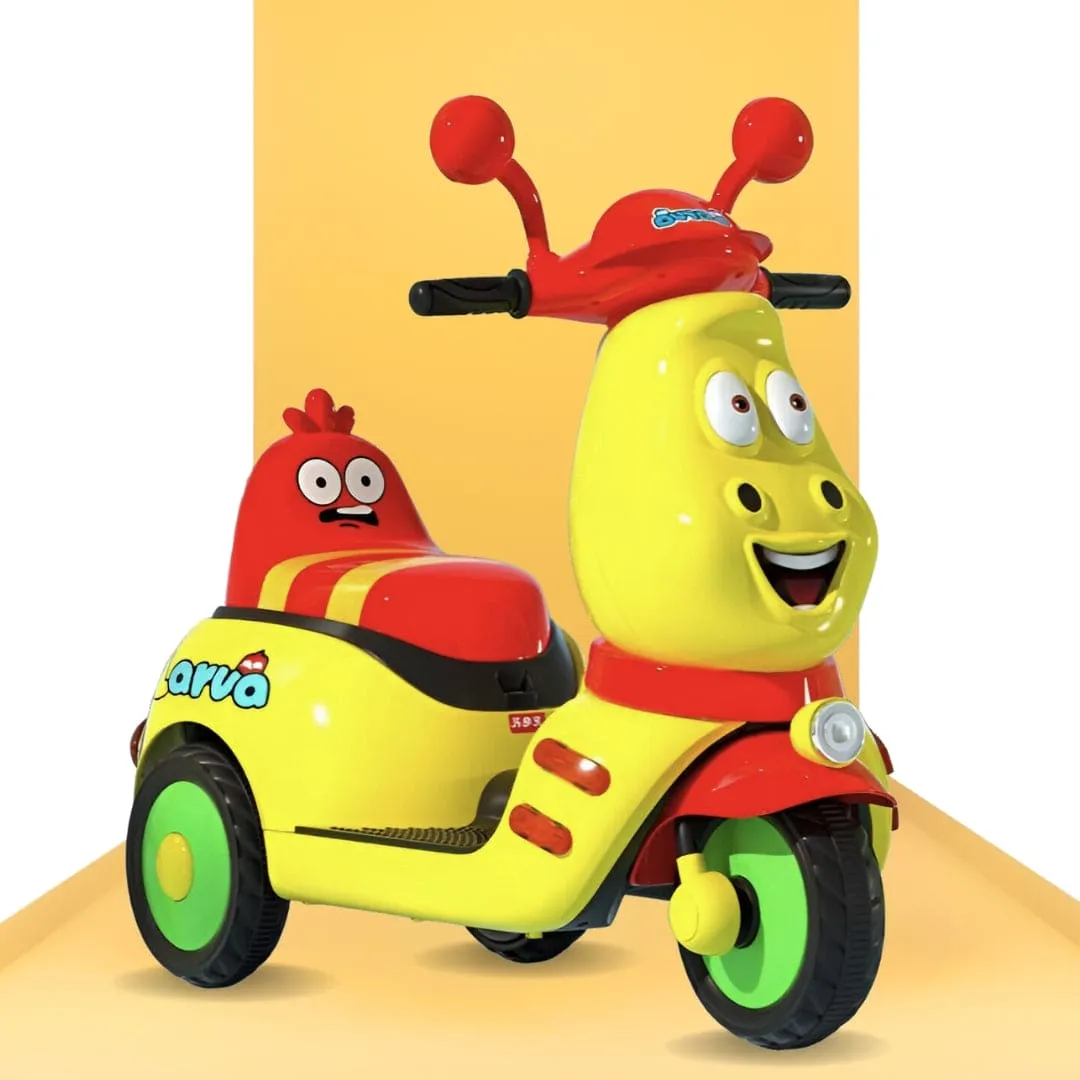 Baby Moo Whimsical Cartoon Kids Electric 3-Wheel Ride-On Bike Motorcycle Scooter Rechargeable Battery-Powered with Music & Lights - Yellow