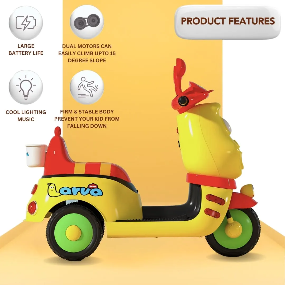 Baby Moo Whimsical Cartoon Kids Electric 3-Wheel Ride-On Bike Motorcycle Scooter Rechargeable Battery-Powered with Music & Lights - Yellow