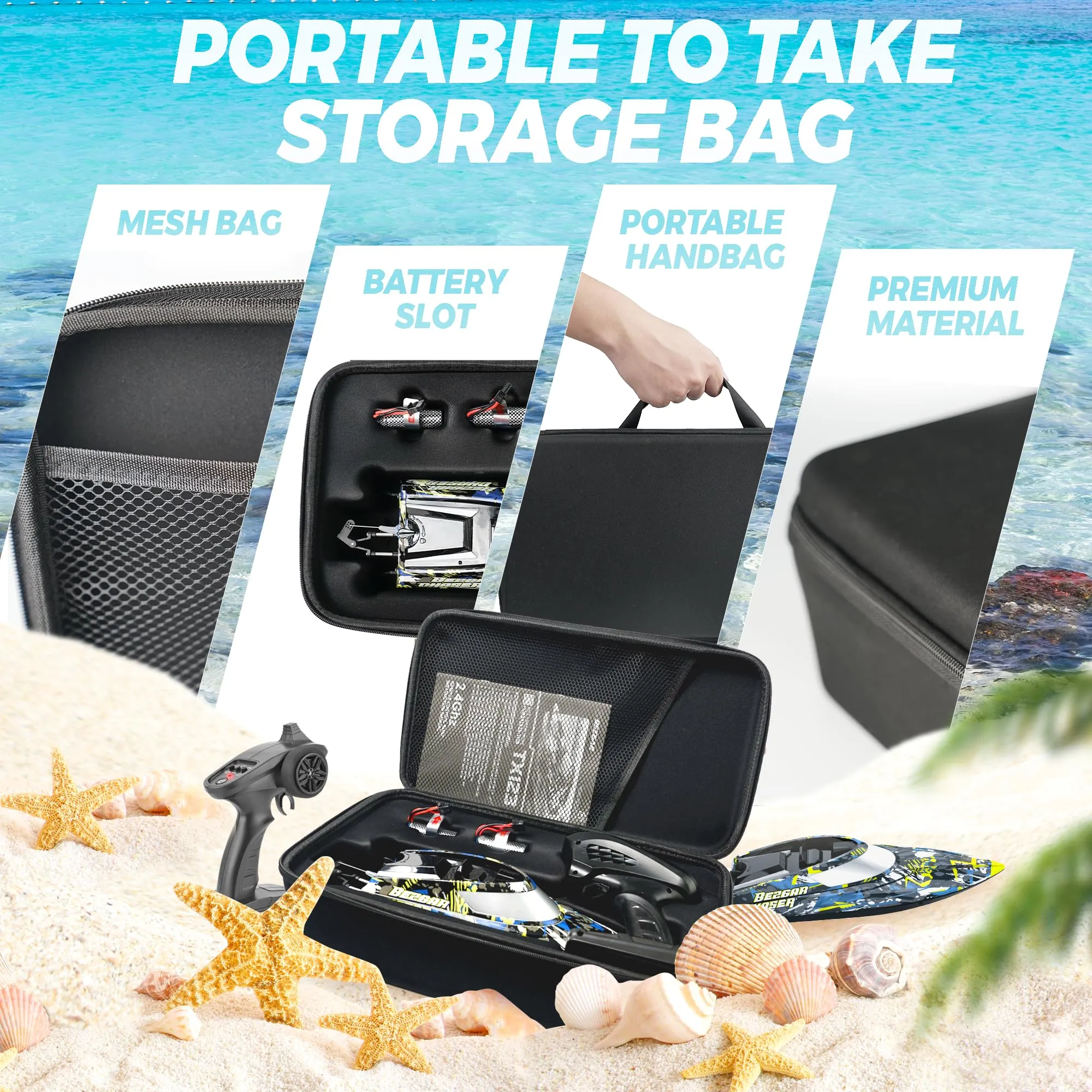 BEZGAR TX123 Remote Control Boats - Fast Speed RC Boat 32  KPH with A Portable Suitcase for Lakes & Pools & Salt Water, Summer Toys for Adults and Ideal Gifts for Kids Boys Age 6 7 8-12 Years Old