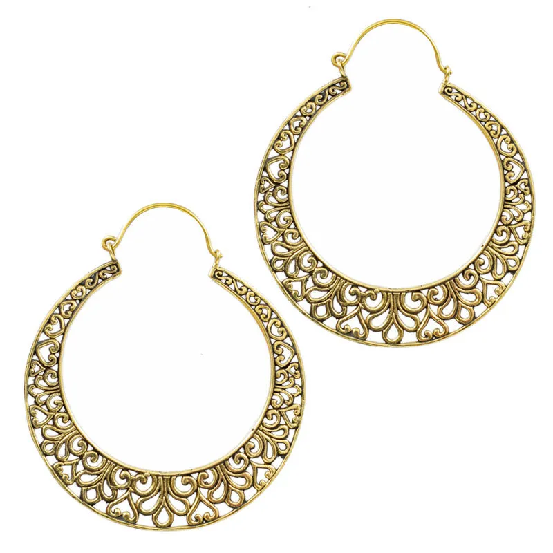 Big Tribal Hoop Earrings in Brass
