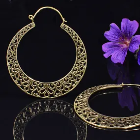 Big Tribal Hoop Earrings in Brass