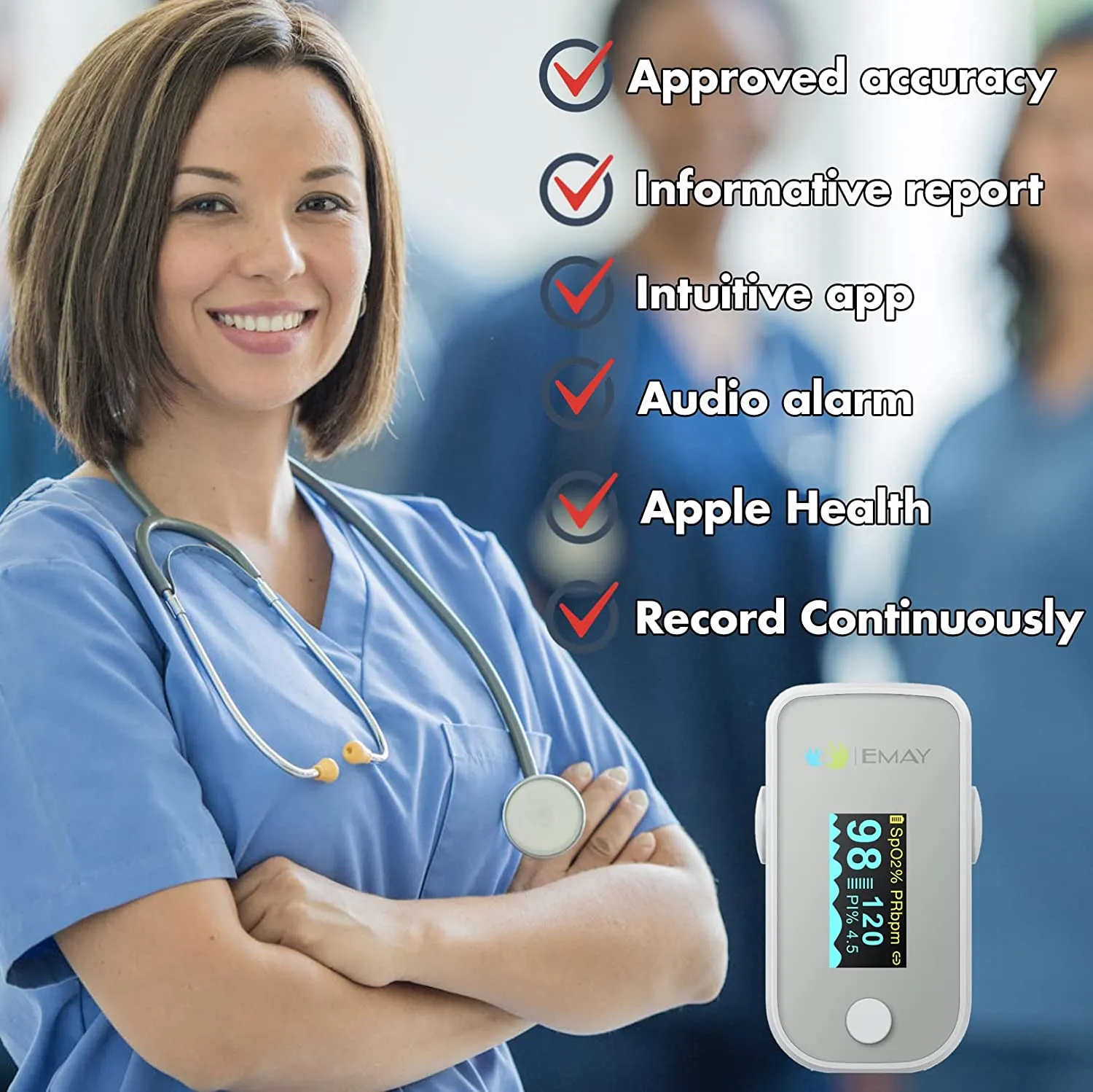 Bluetooth Pulse Oximeter Fingertip | Blood Oxygen Saturation & Heart Rate Monitor | Compatible with iOS & Android Smartphones