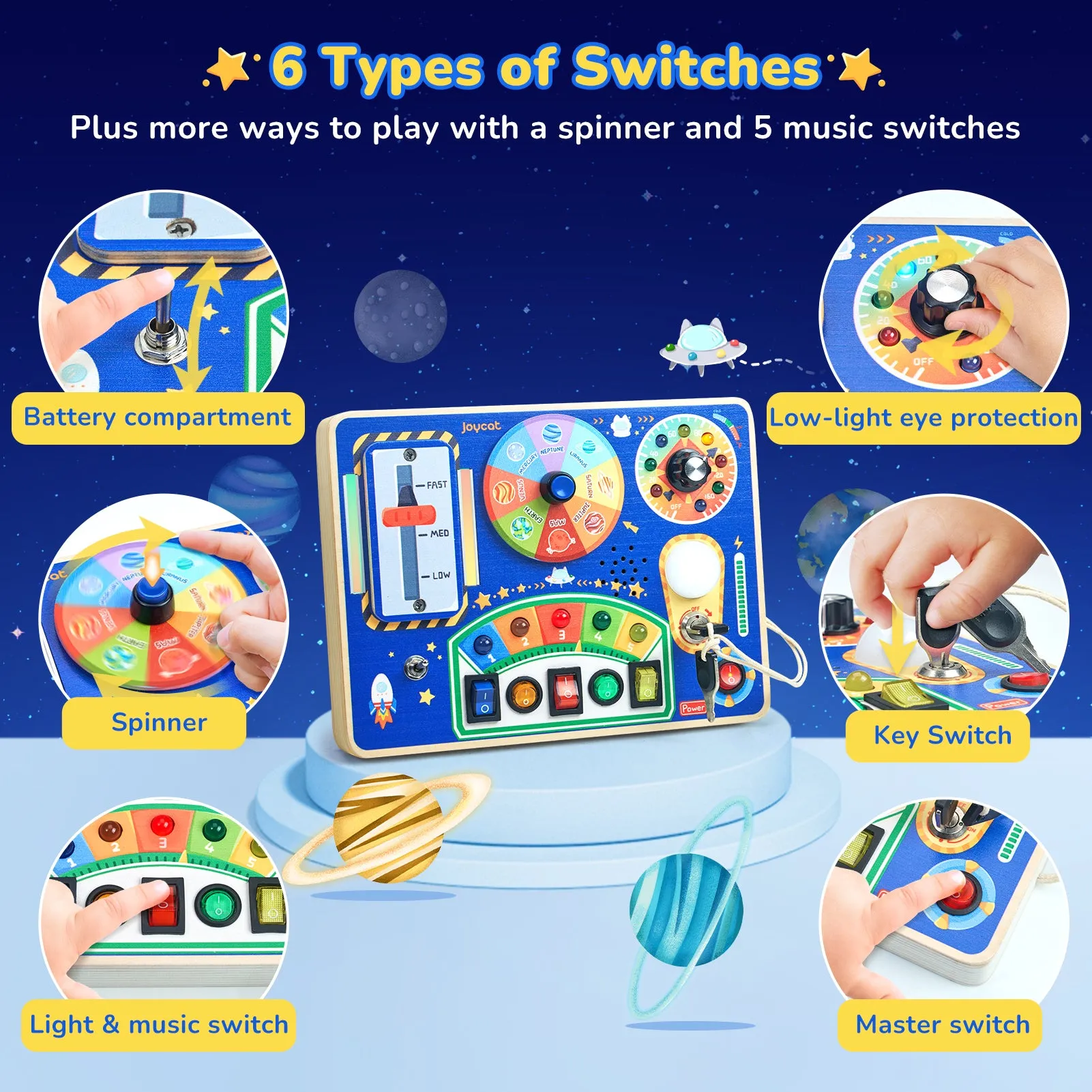 Busy Board with Led Light, Wooden Sensory Toys with Music, Light Switch Board