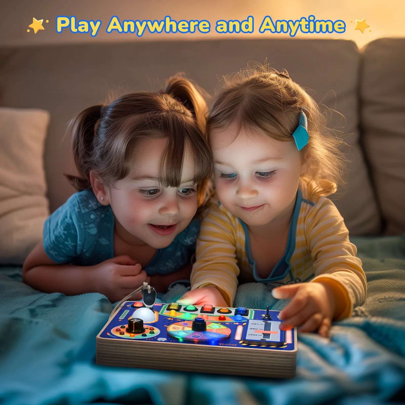 Busy Board with Led Light, Wooden Sensory Toys with Music, Light Switch Board