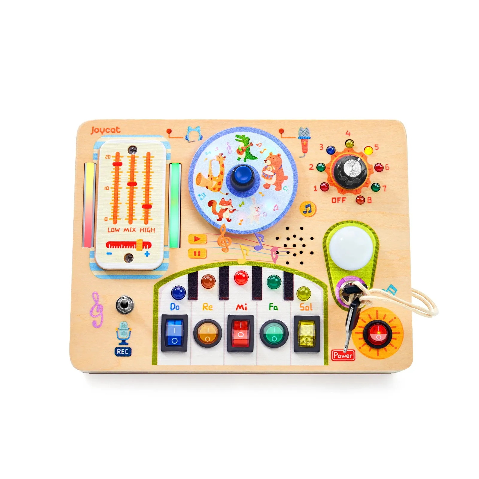 Busy Board with Led Light, Wooden Sensory Toys with Music, Light Switch Board
