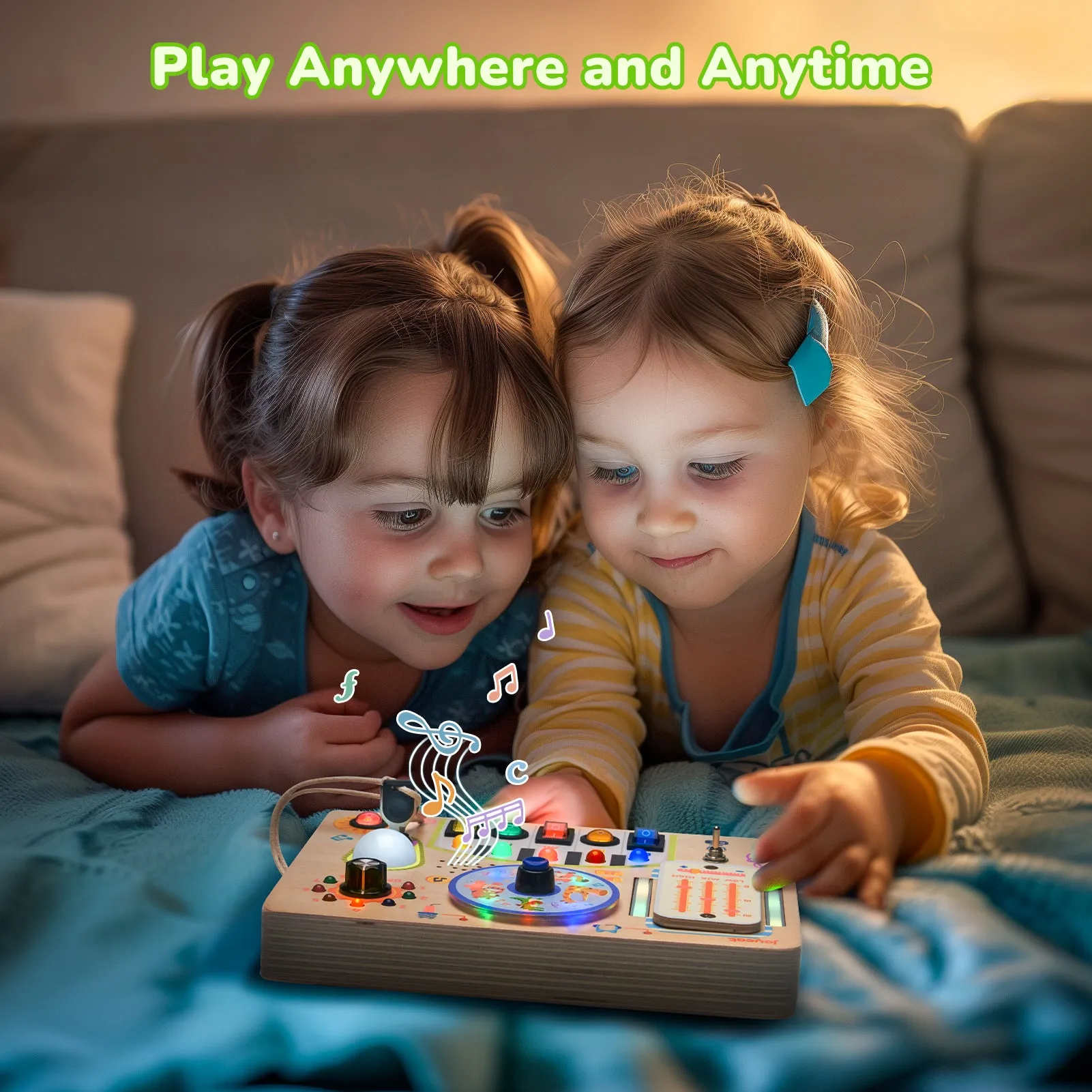 Busy Board with Led Light, Wooden Sensory Toys with Music, Light Switch Board