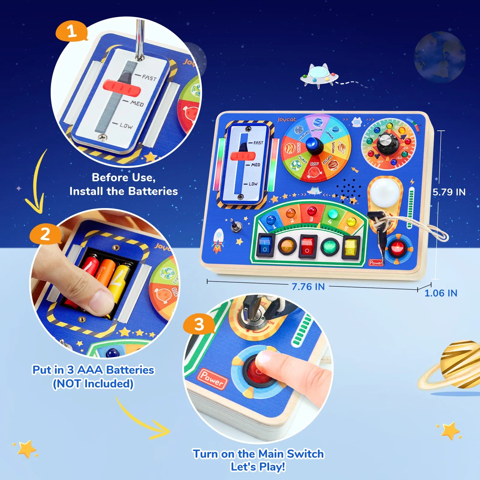 Busy Board with Led Light, Wooden Sensory Toys with Music, Light Switch Board