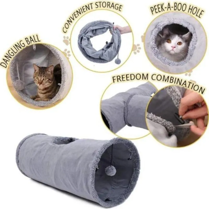 Cat Tunnel Toy - Collapsible With Ball And 2 Holes