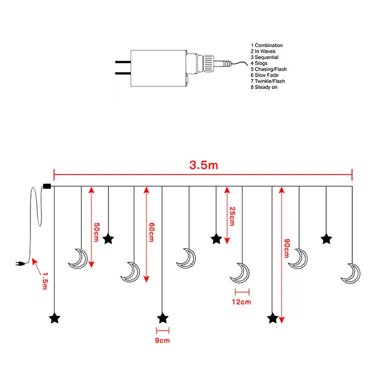 Curtain String Lights | 6 Moon 6 Star 3.5m Plug-In