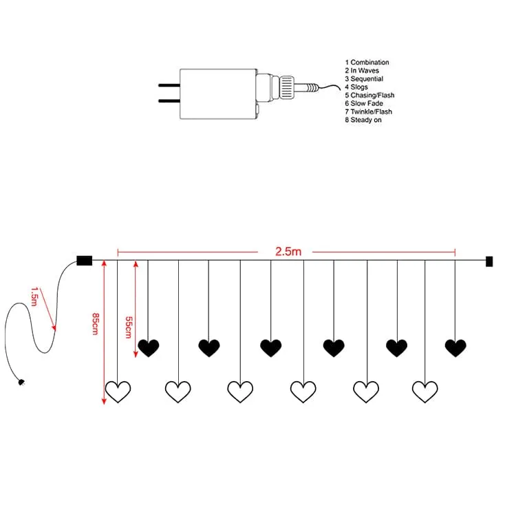 Curtain String Lights | Heart 2.5m Plug-In