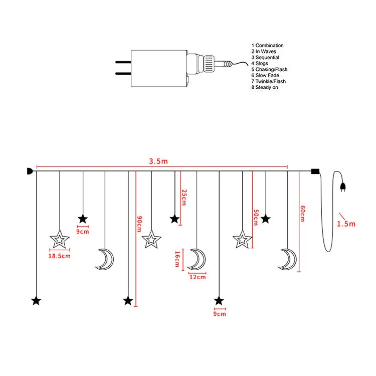 Curtain String Lights | Moon Star 3.5m Plug-In