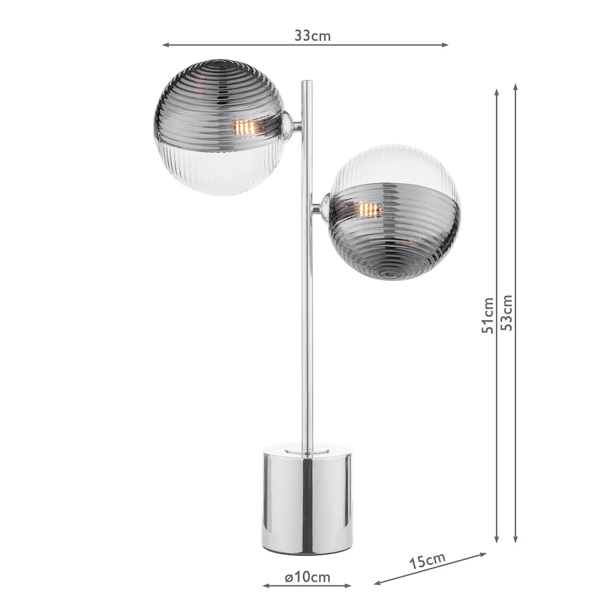 Dar Spiral 2 Light Table Lamp Polished Chrome & Smoked/Clear Ribbed Glass