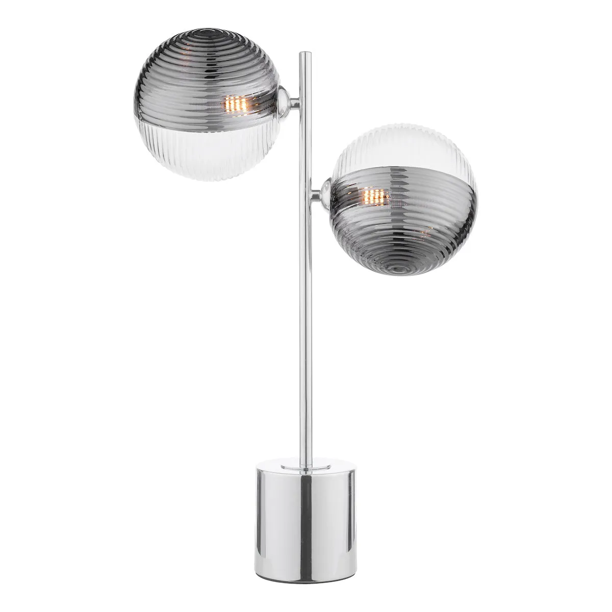 Dar Spiral 2 Light Table Lamp Polished Chrome & Smoked/Clear Ribbed Glass