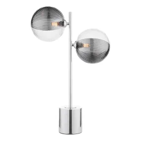 Dar Spiral 2 Light Table Lamp Polished Chrome & Smoked/Clear Ribbed Glass