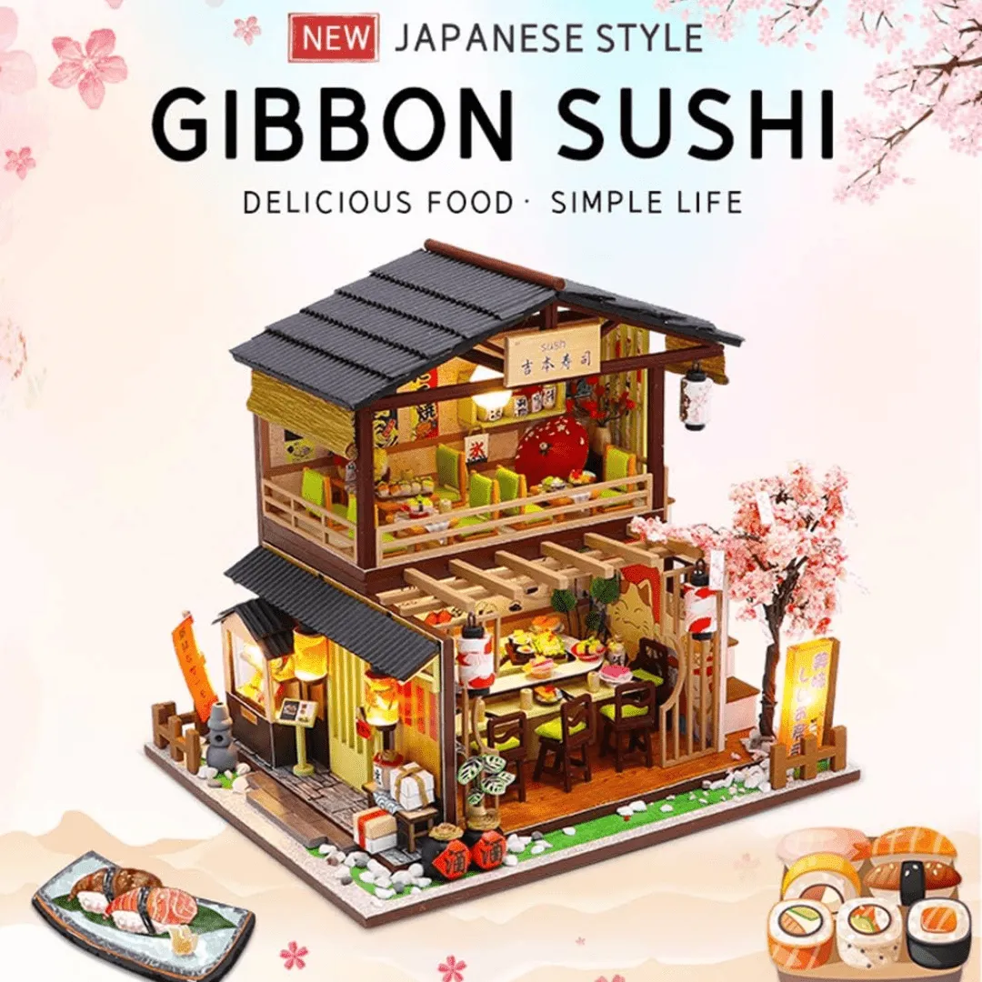 DIY Japanese Style Miniature Sushi House Kit With Led Light