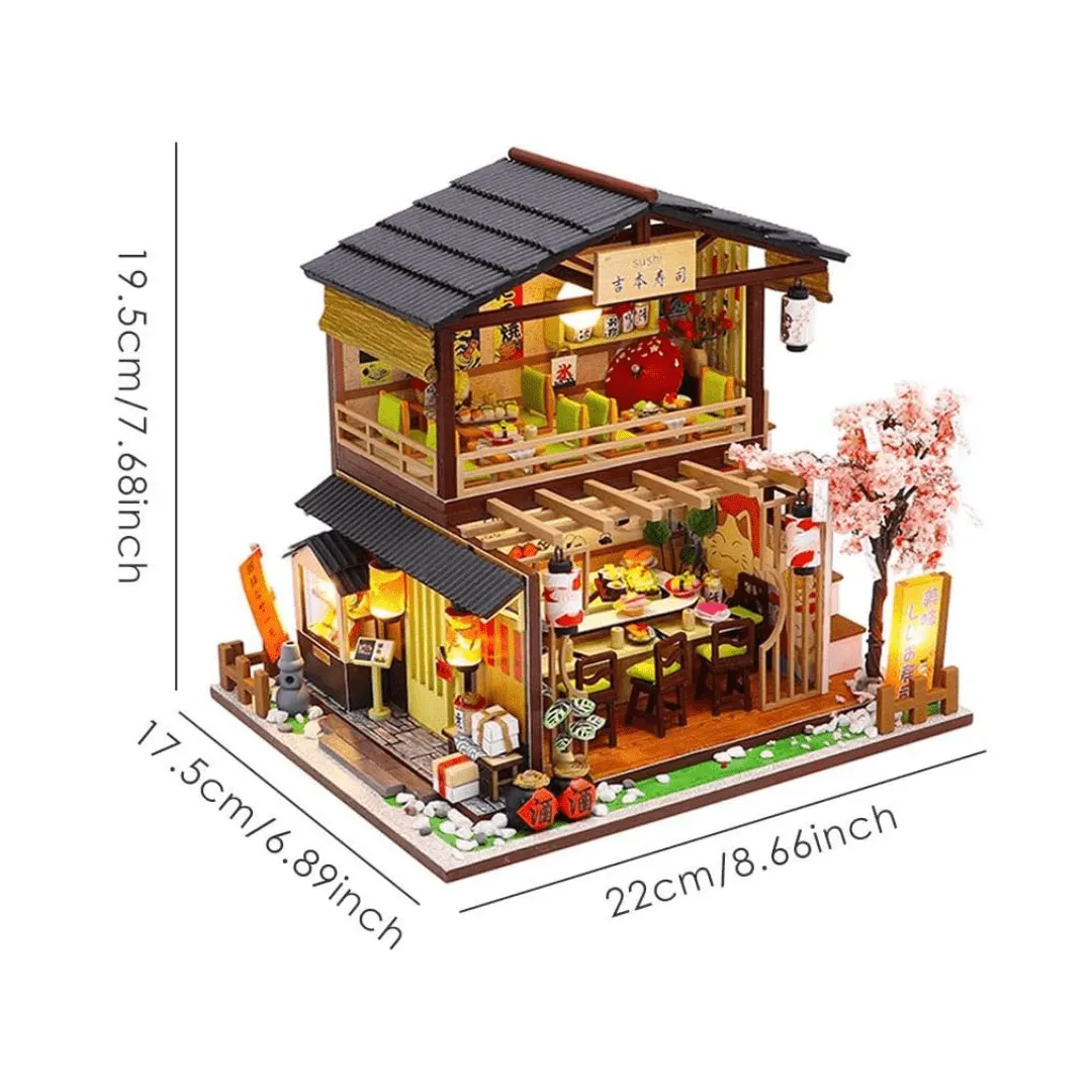 DIY Japanese Style Miniature Sushi House Kit With Led Light