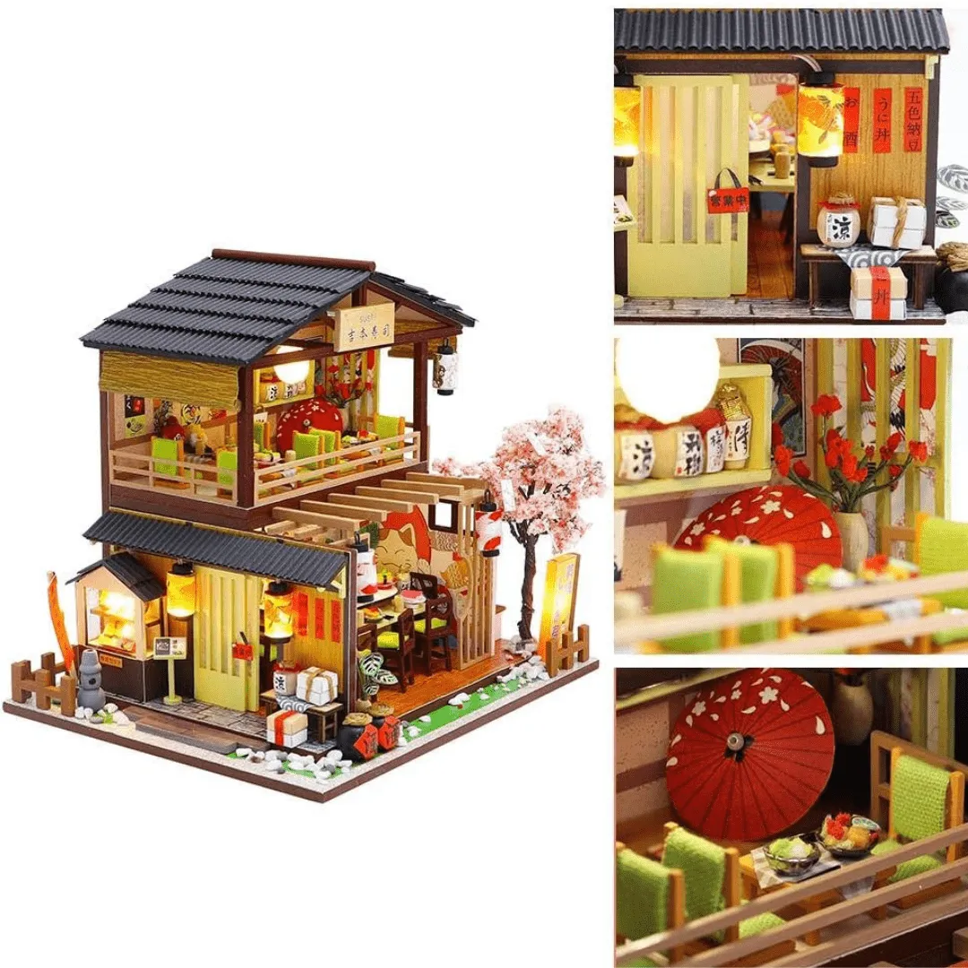 DIY Japanese Style Miniature Sushi House Kit With Led Light