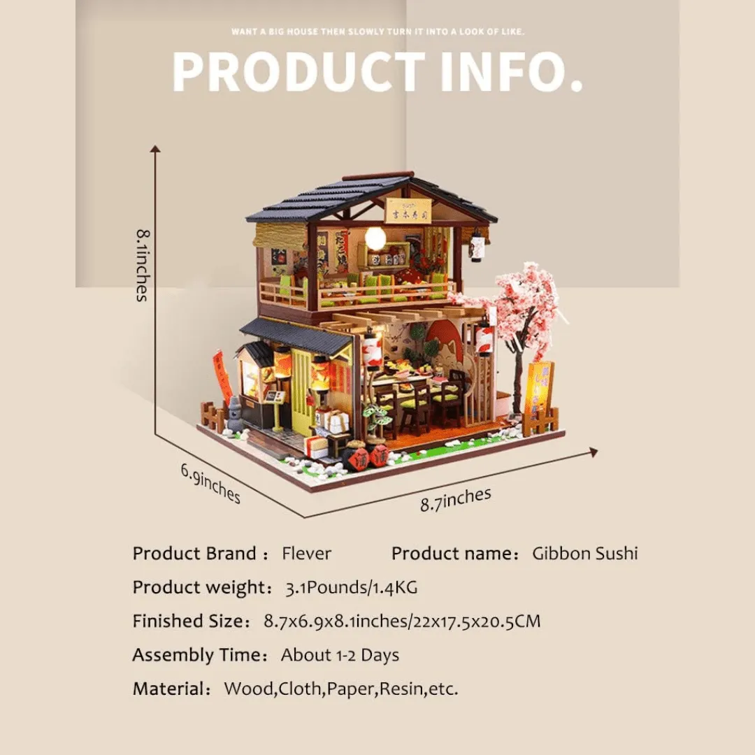 DIY Japanese Style Miniature Sushi House Kit With Led Light