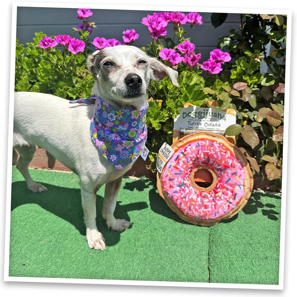 Doggijuana Tuffer Chewer Refillable Juananip Donut Tough Squeaky Dog Plush Toy, 1 count