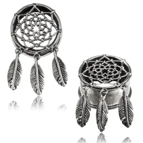 Dreamcatcher Ear Tunnels - White Brass