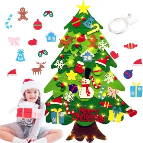 essential Diy Felt Christmas Tree, Diy Felt Christmas Tree With 30 Tree Toppers Xmas Ornaments And Light String Wall Hanging Felt Tree For Home Xmas Gift Decor