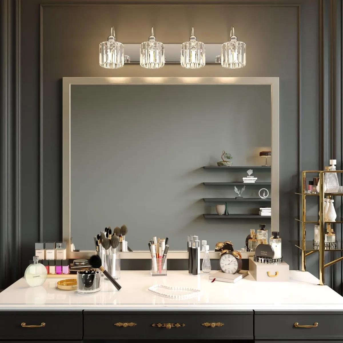 ExBrite 32" 4-Light Vanity Light with Crystal Design, Chrome