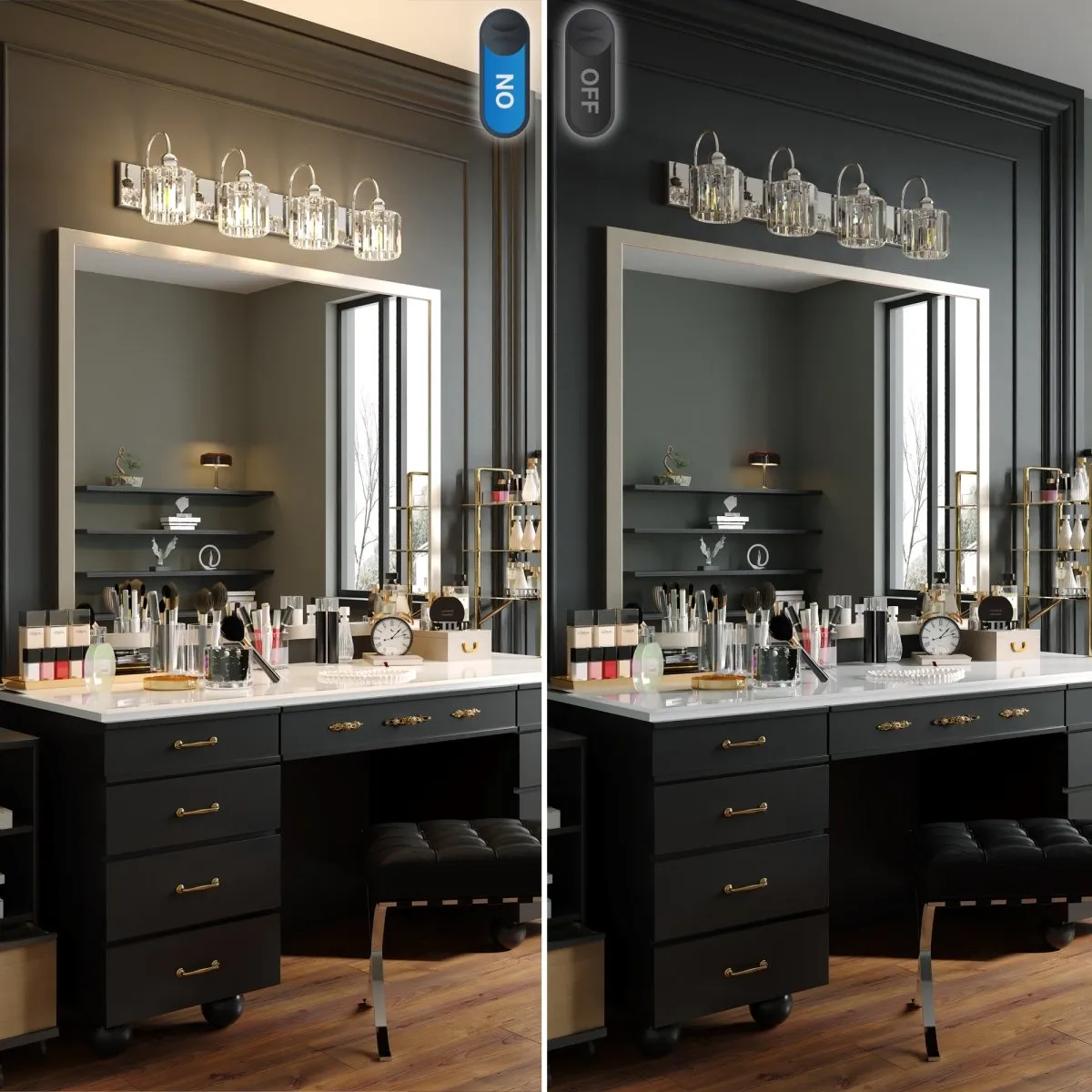 ExBrite 32" 4-Light Vanity Light with Crystal Design, Chrome
