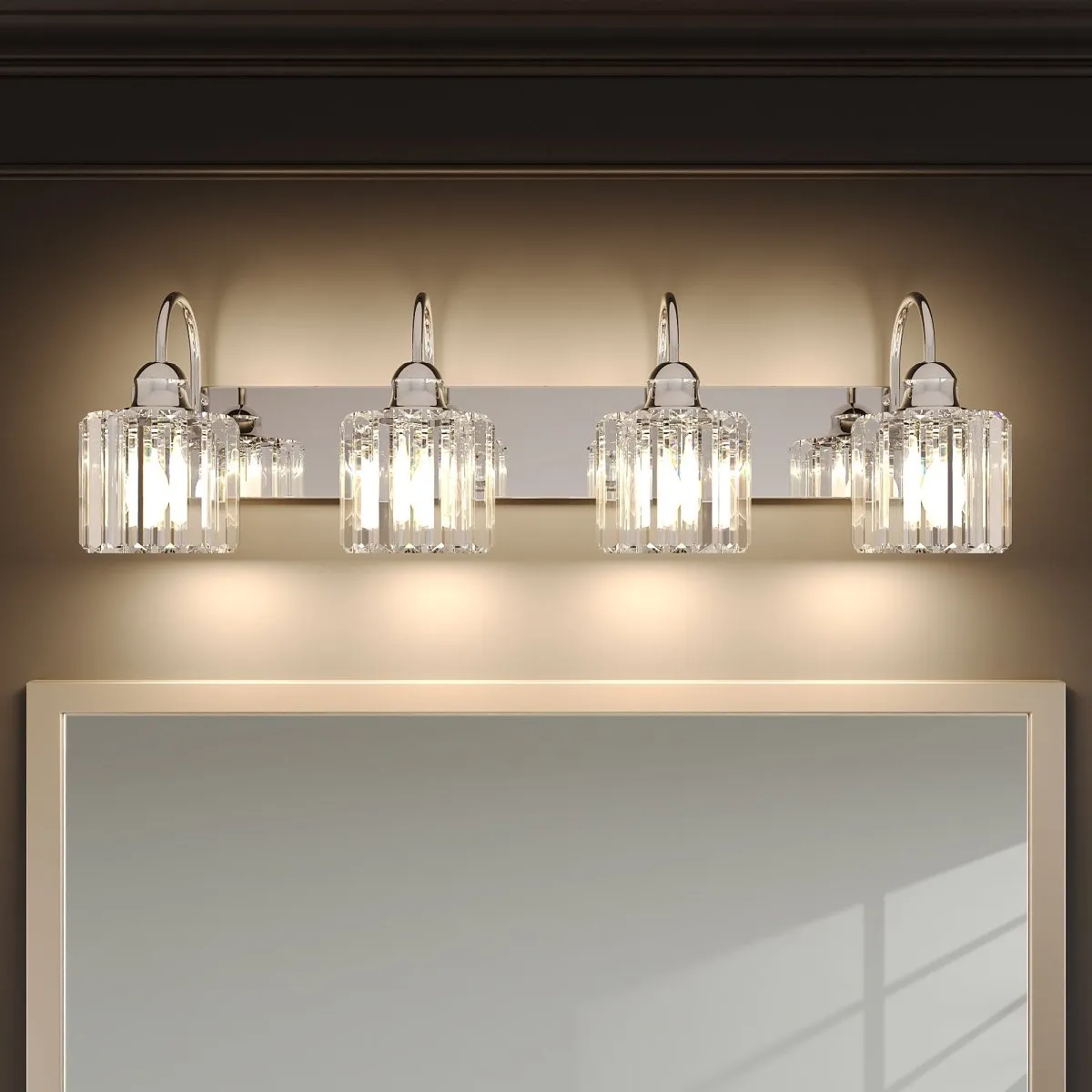 ExBrite 32" 4-Light Vanity Light with Crystal Design, Chrome