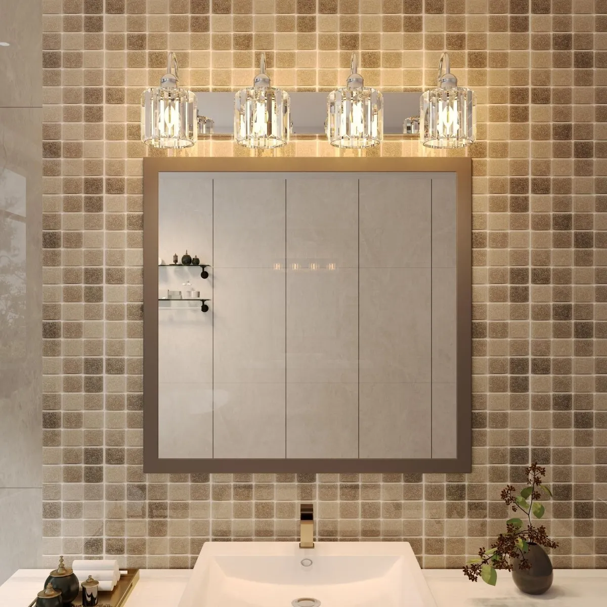 ExBrite 32" 4-Light Vanity Light with Crystal Design, Chrome
