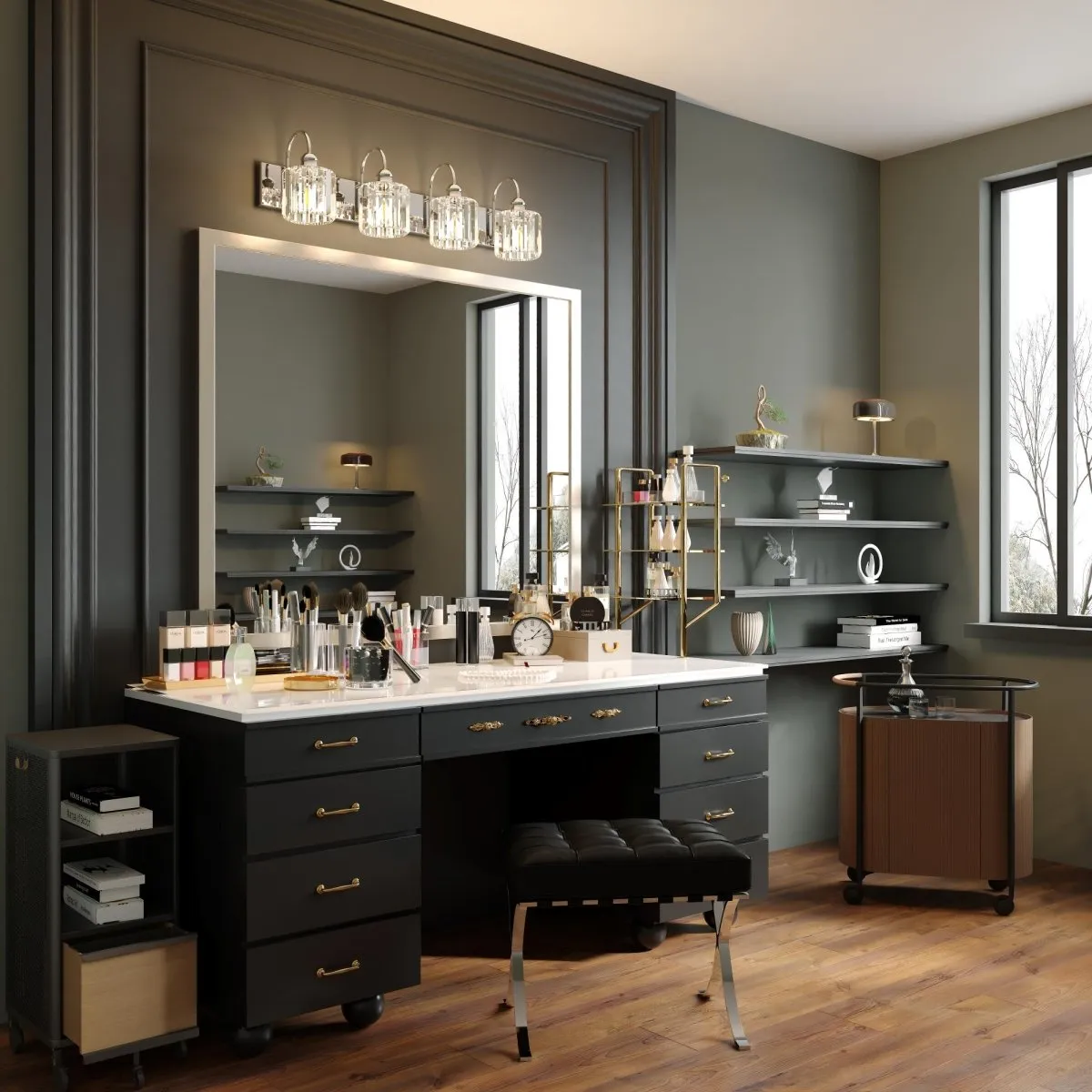 ExBrite 32" 4-Light Vanity Light with Crystal Design, Chrome