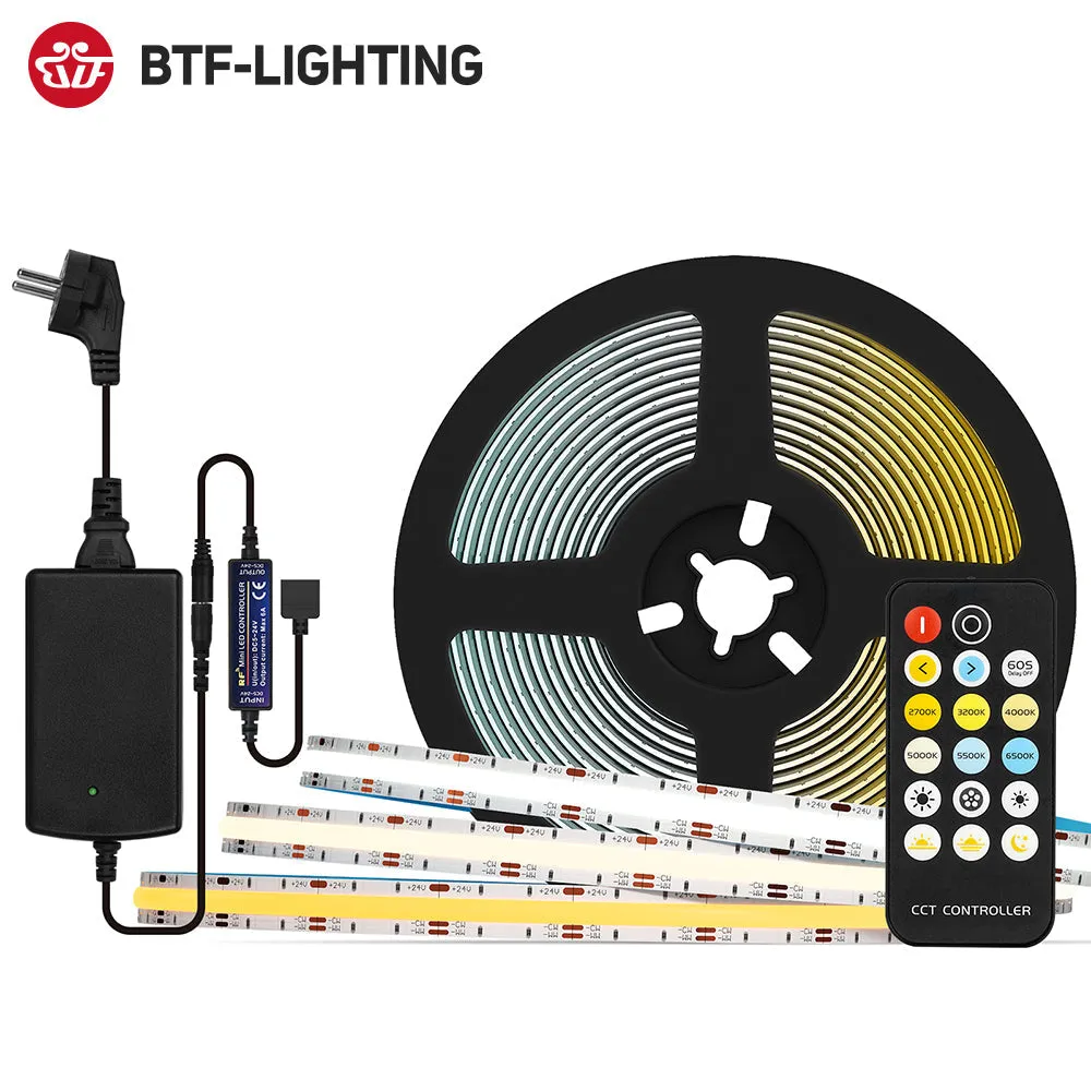 FCOB FOB COB CCT LED Light Strip Full Set RF17 Keys DC 24V Dimmable High Density Flexible Warm White