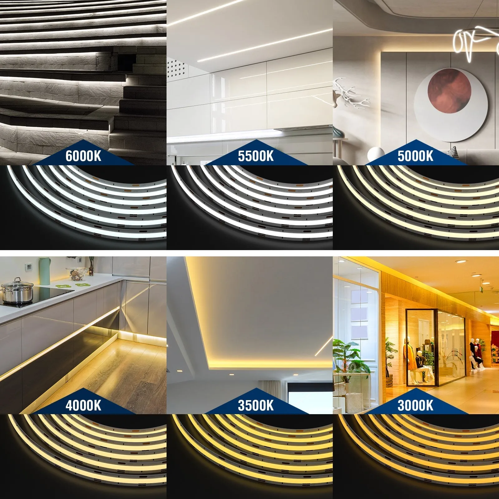FCOB FOB COB CCT LED Light Strip Full Set RF17 Keys DC 24V Dimmable High Density Flexible Warm White